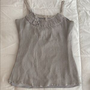 Madison Light Gray Ruffled Neck Tank Top